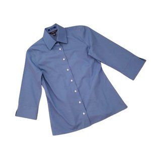 NWOT Lands' End Wrinkle-Free Broadcloth Button-Down Blouse, Azure Blue, 00P